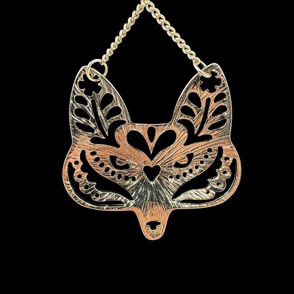 Tibetan Gold Tone Fox Mask Cut Out Bohemian Long Layering Necklace w/34" Chain - Picture 4 of 12
